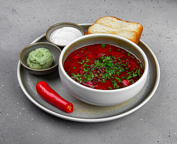 Borsh with garlic donuts