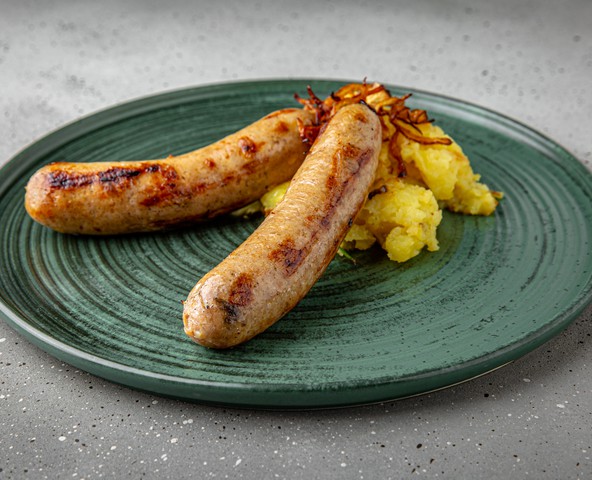 Pork bratwurst - sausages with pork speck and spices
