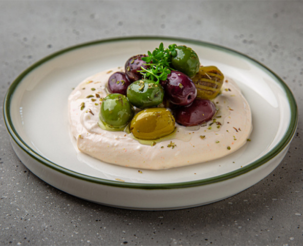 Feta cheese cream with olives