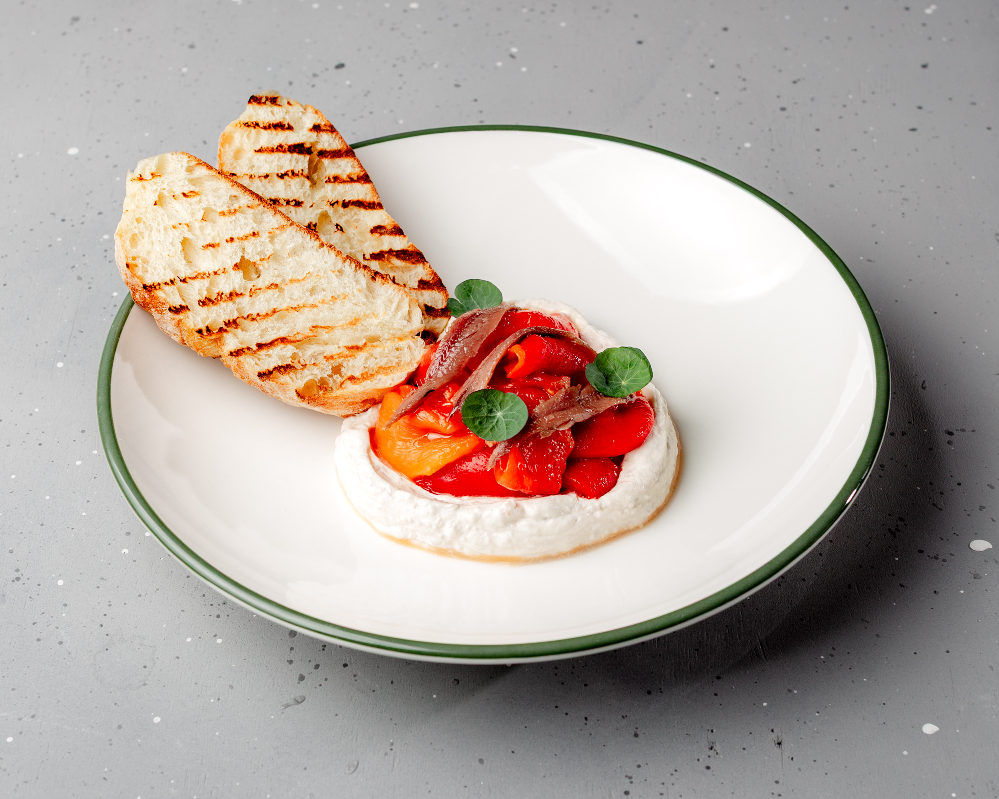Baked peppers with anchovies and cod liver mousse